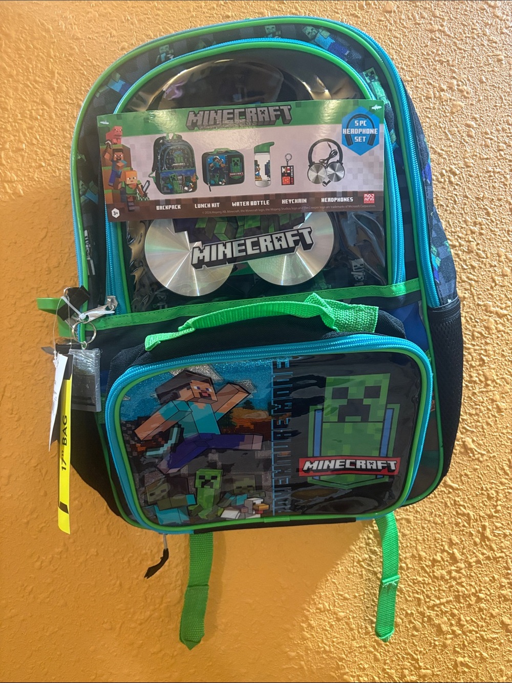 Minecraft Kids Headset & Backpack Set in Green and Blue - Official
